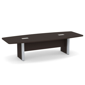 dark brown conference table with silver trim